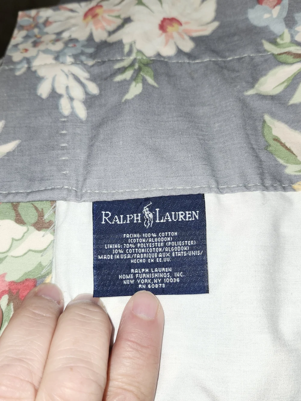 2 Ralph Lauren KIMBERLY CURTAIN PANEL Vintage BLUE FLORAL Flowers 40